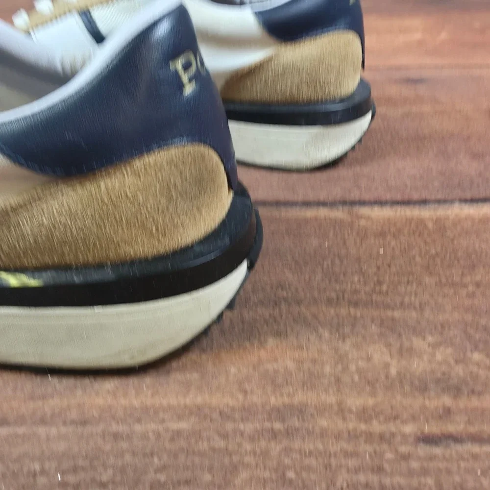 Polo Ralph Lauren Train 85 Sneaker Mens 11 Cream Tan Good Suede Nylon Runner